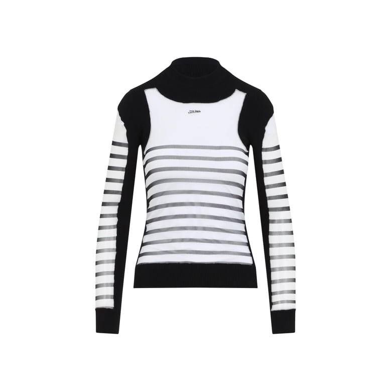 mix mesh and knit long sleeves pullover printed mariniere by Selfnex