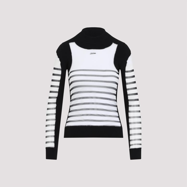 mix mesh and knit long sleeves pullover printed mariniere by Selfnex