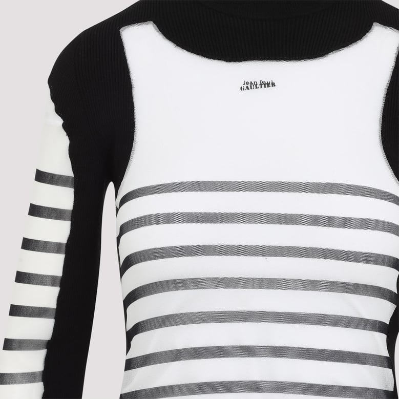 mix mesh and knit long sleeves pullover printed mariniere by Selfnex