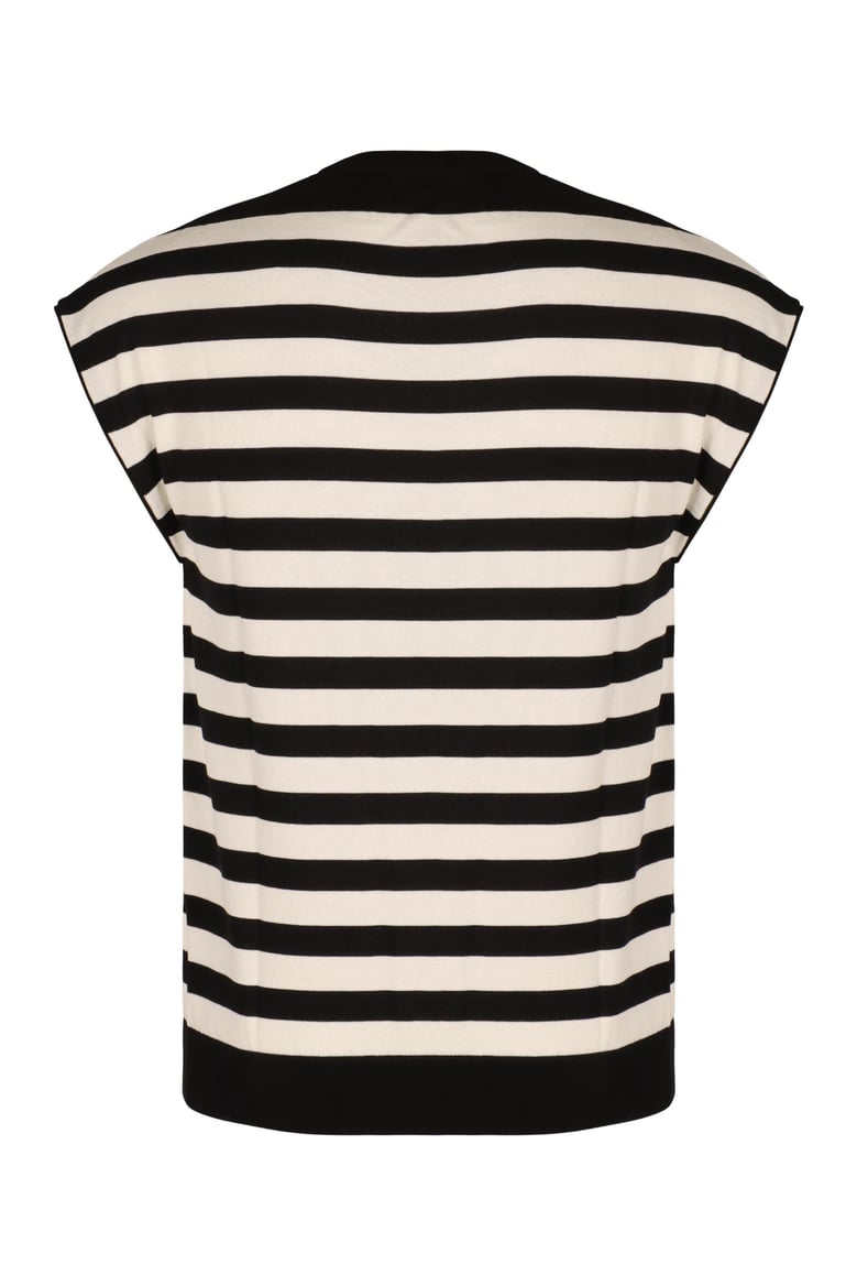 sleeveless kimono-style striped sweater by Selfnex