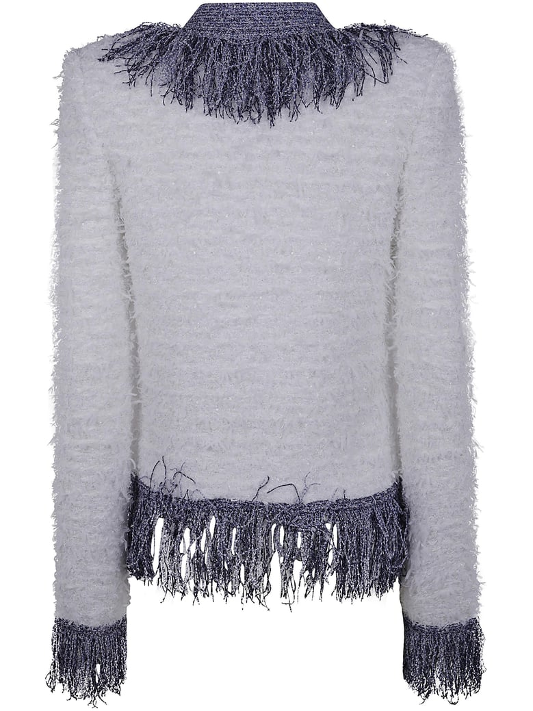 collarless glittered fringed tweed jkt by Selfnex