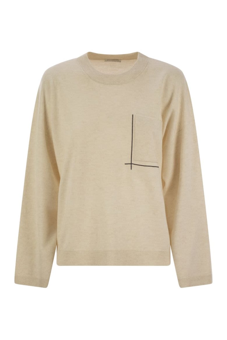 virgin wool cashmere and silk sweater with shiny pocket detail by Selfnex