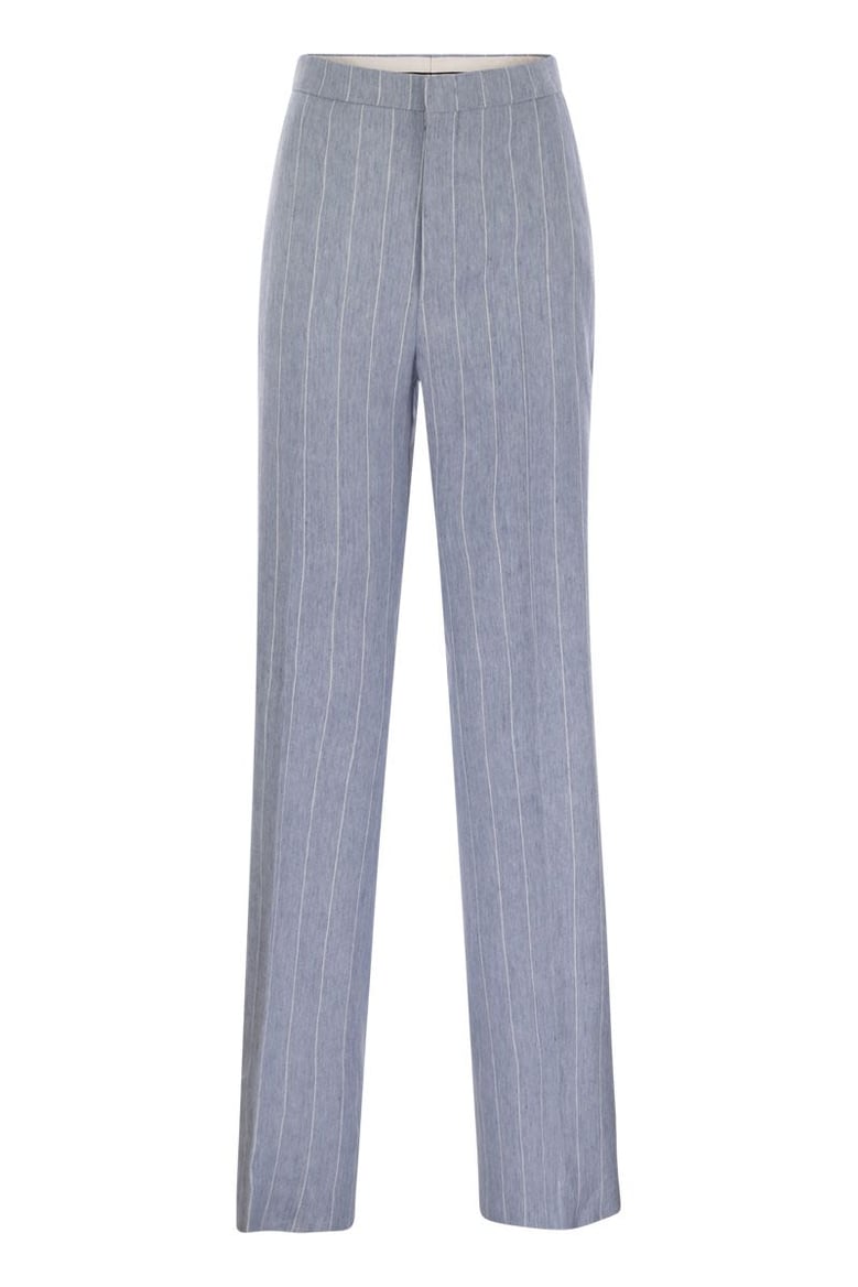 pinstripe trousers in linen and stretch cotton by Selfnex