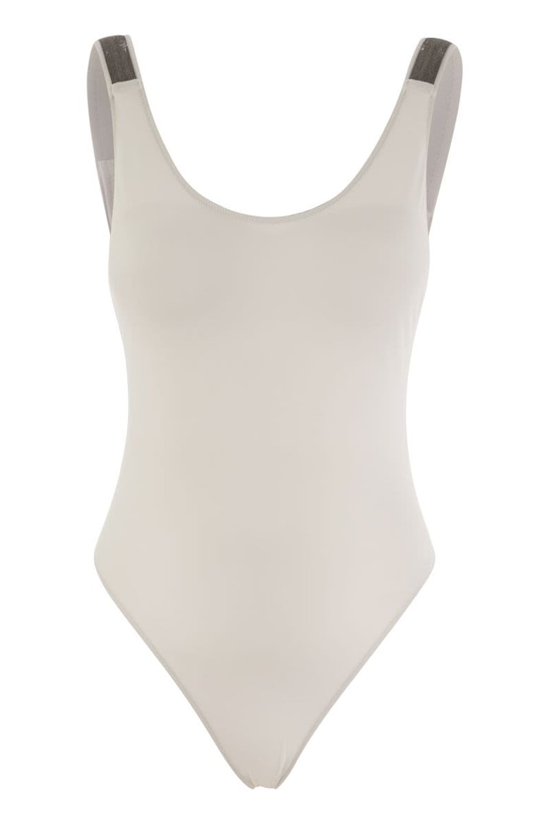 one-piece swimming costume in techno jersey with necklace by Selfnex