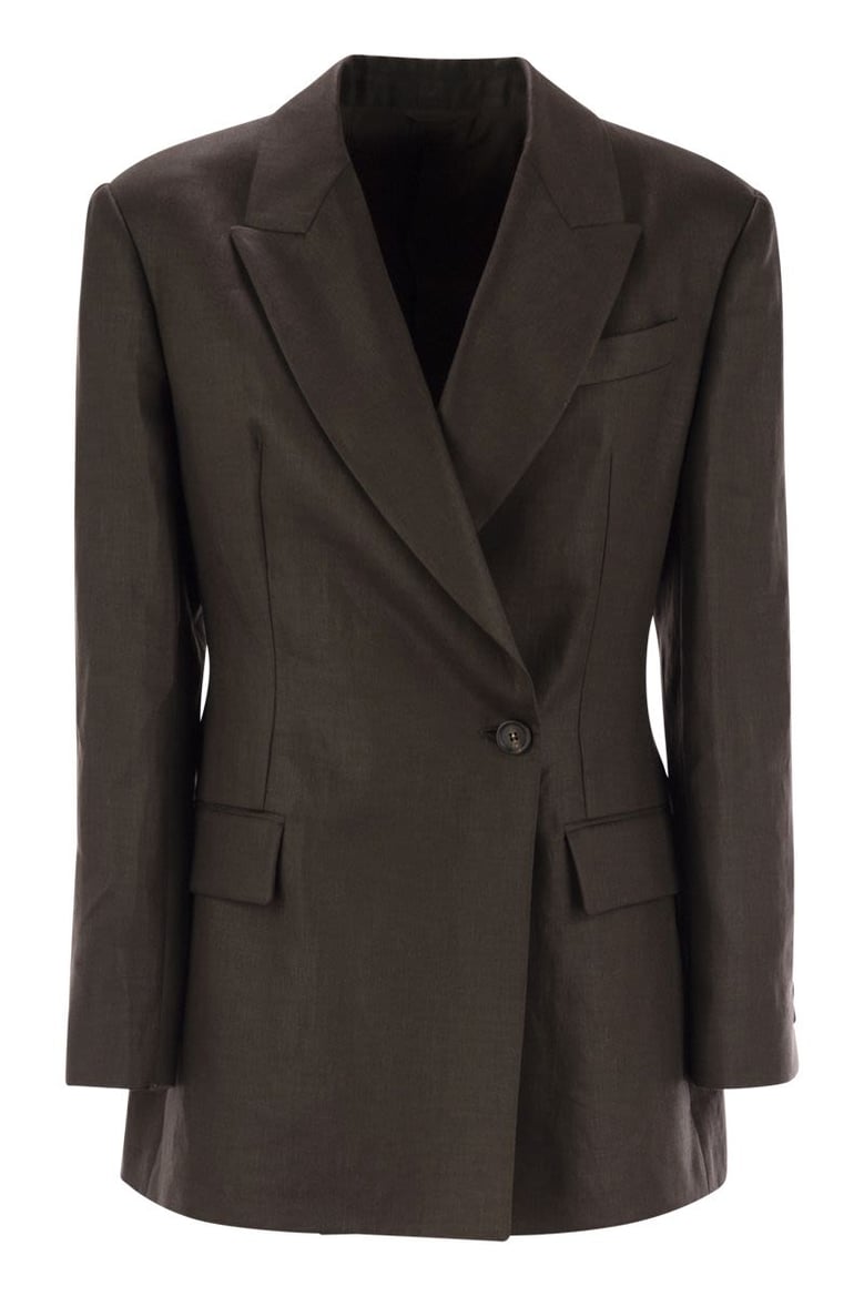 shiny linen twill jacket with necklace by Selfnex