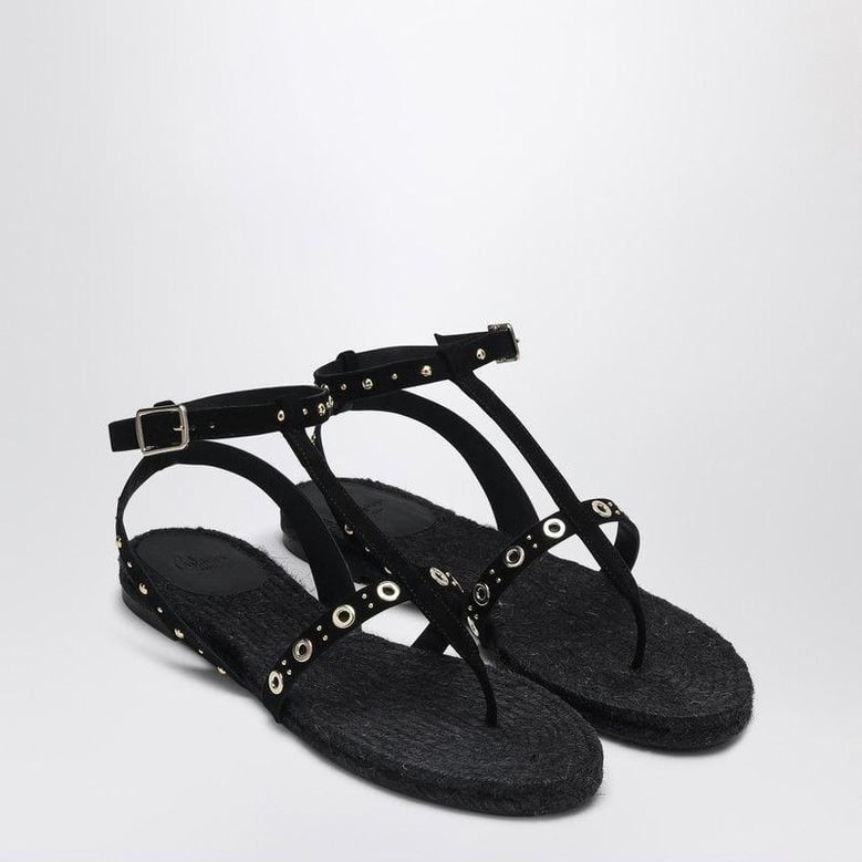 low-heeled black pati with studs by Selfnex