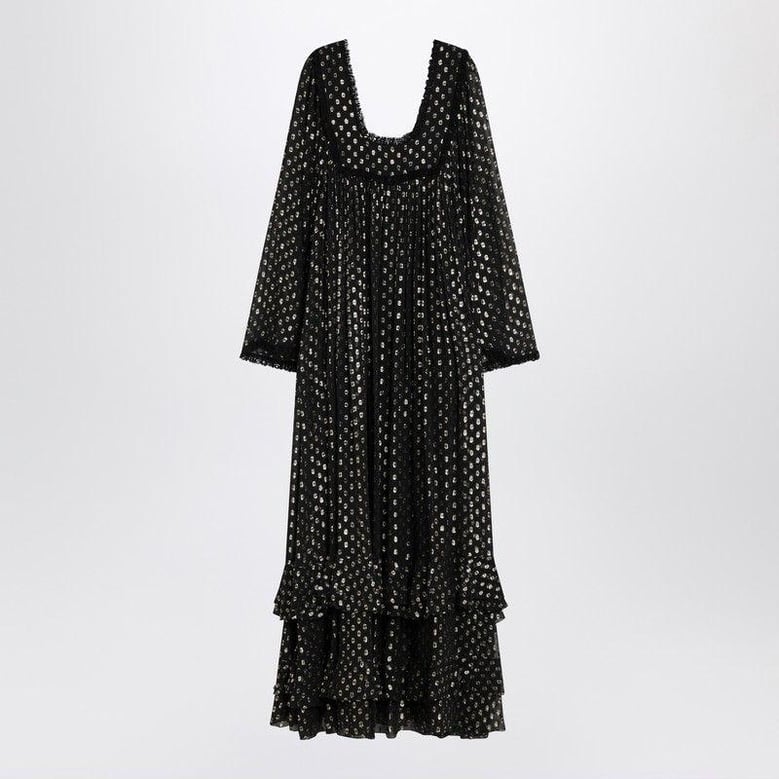 maxi black dress with lightweight silk ruffles by Selfnex