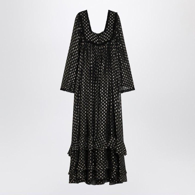 maxi black dress with lightweight silk ruffles by Selfnex