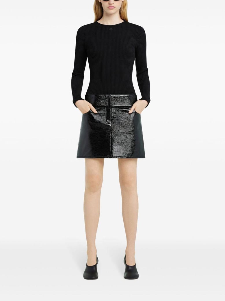 black belted vinyl mini skirt by Selfnex
