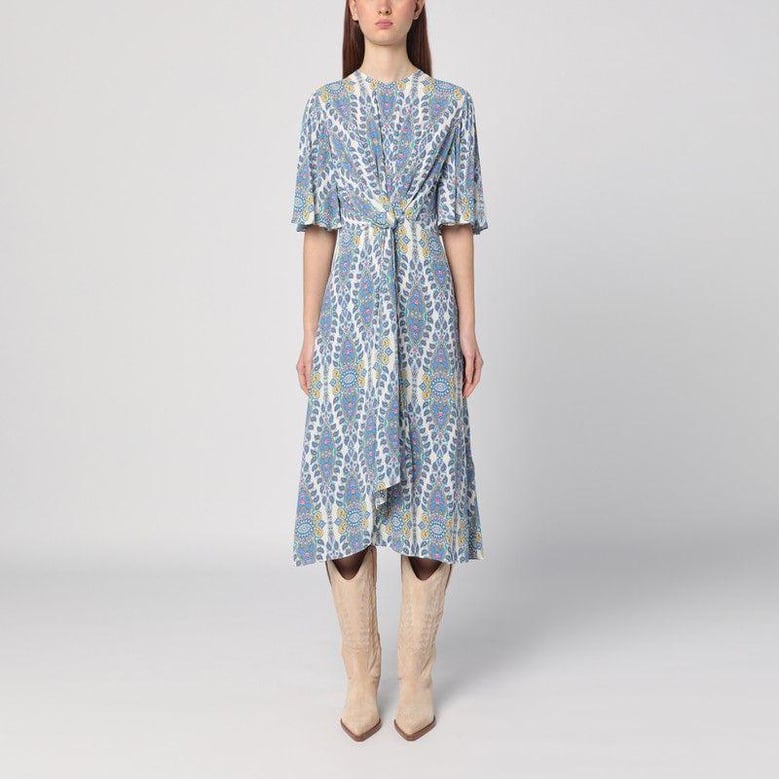 flared midi dress with multi-coloured print by Selfnex
