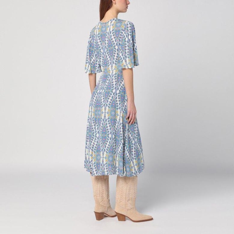 flared midi dress with multi-coloured print by Selfnex