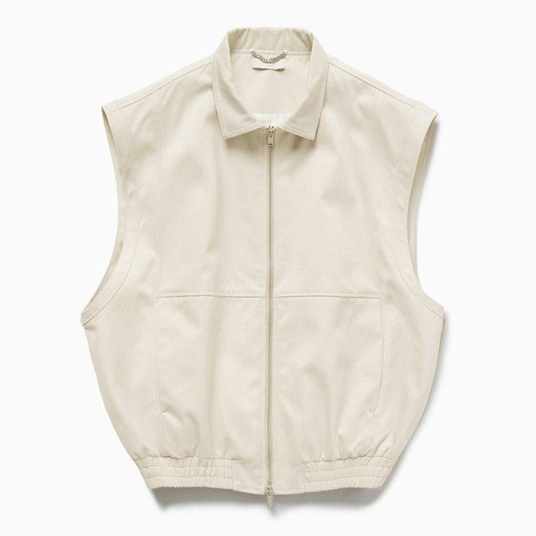 light cream gabardine zip up vest by Selfnex
