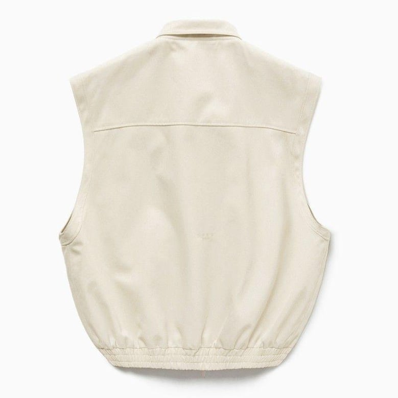 light cream gabardine zip up vest by Selfnex