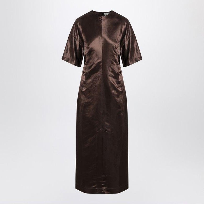 long brown dress in linen and silk by Selfnex