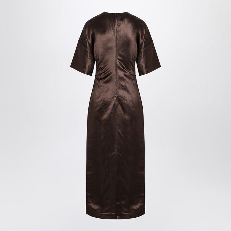 long brown dress in linen and silk by Selfnex