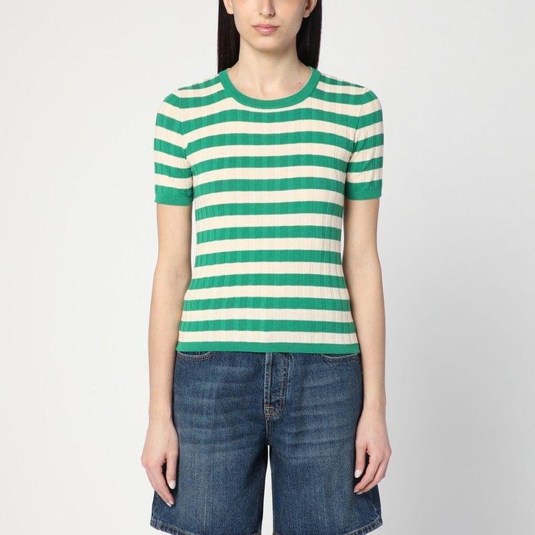 green/ivory striped sweater in cotton by Selfnex