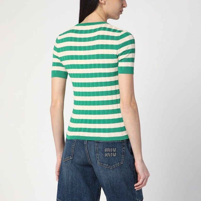 green/ivory striped sweater in cotton by Selfnex