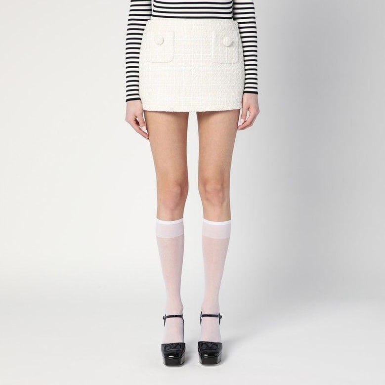 ivory textured tweed mini skirt by Selfnex