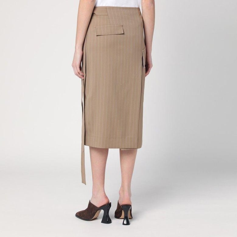 sand-coloured pinstriped wrap skirt by Selfnex