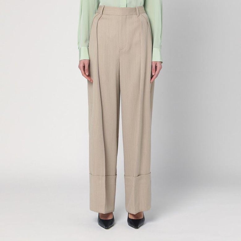 wide mandarin colour pants in wool by Selfnex