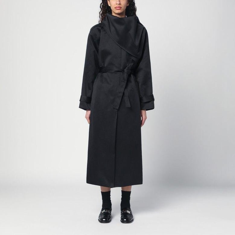 black cotton-blend kelly trench coat by Selfnex