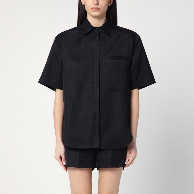 black shirt in viscose and linen by Selfnex