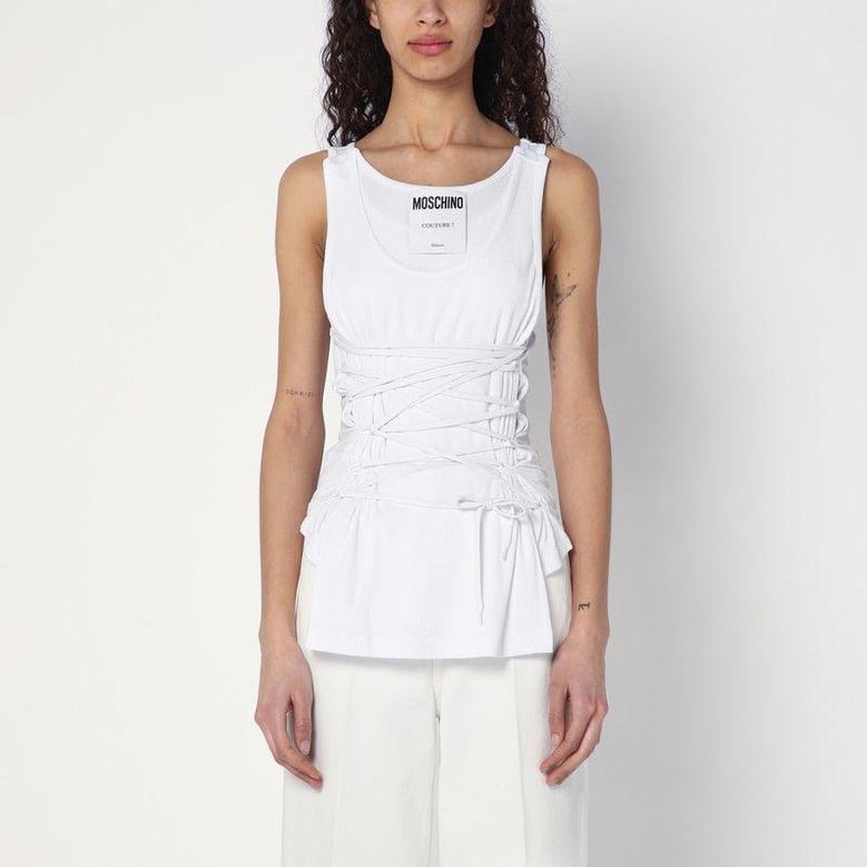 white tank top in cotton with laces by Selfnex