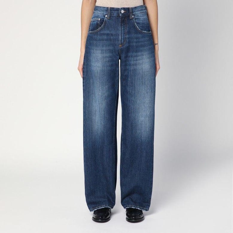 wide-leg pop blue jeans with washed effect by Selfnex