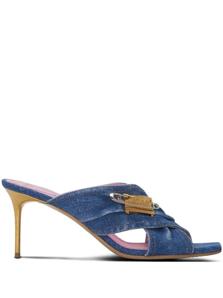 mule safety pin-denim by Selfnex