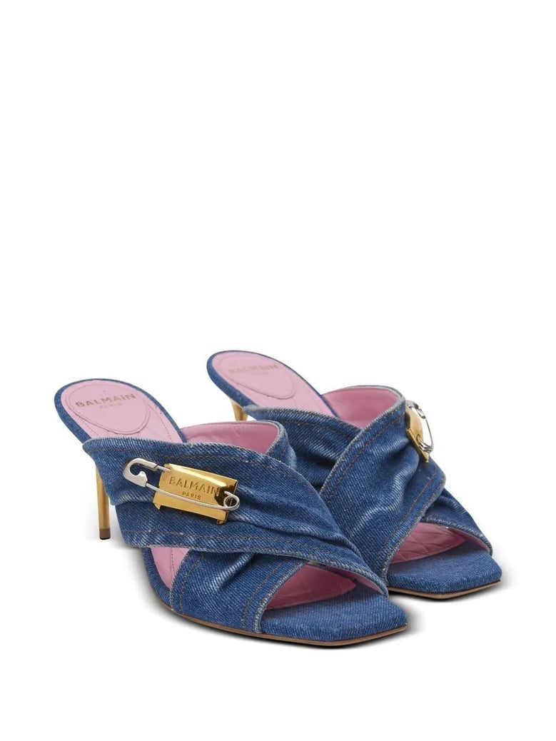mule safety pin-denim by Selfnex