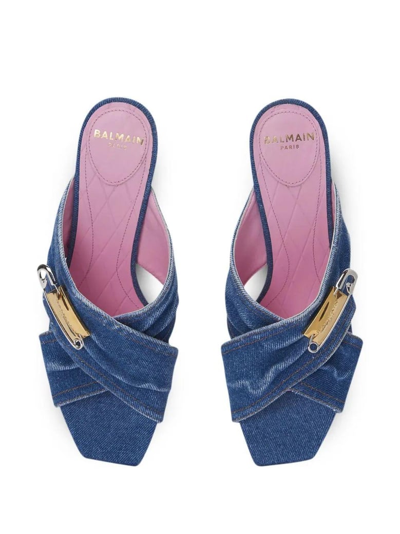 mule safety pin-denim by Selfnex