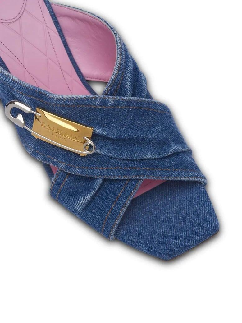 mule safety pin-denim by Selfnex