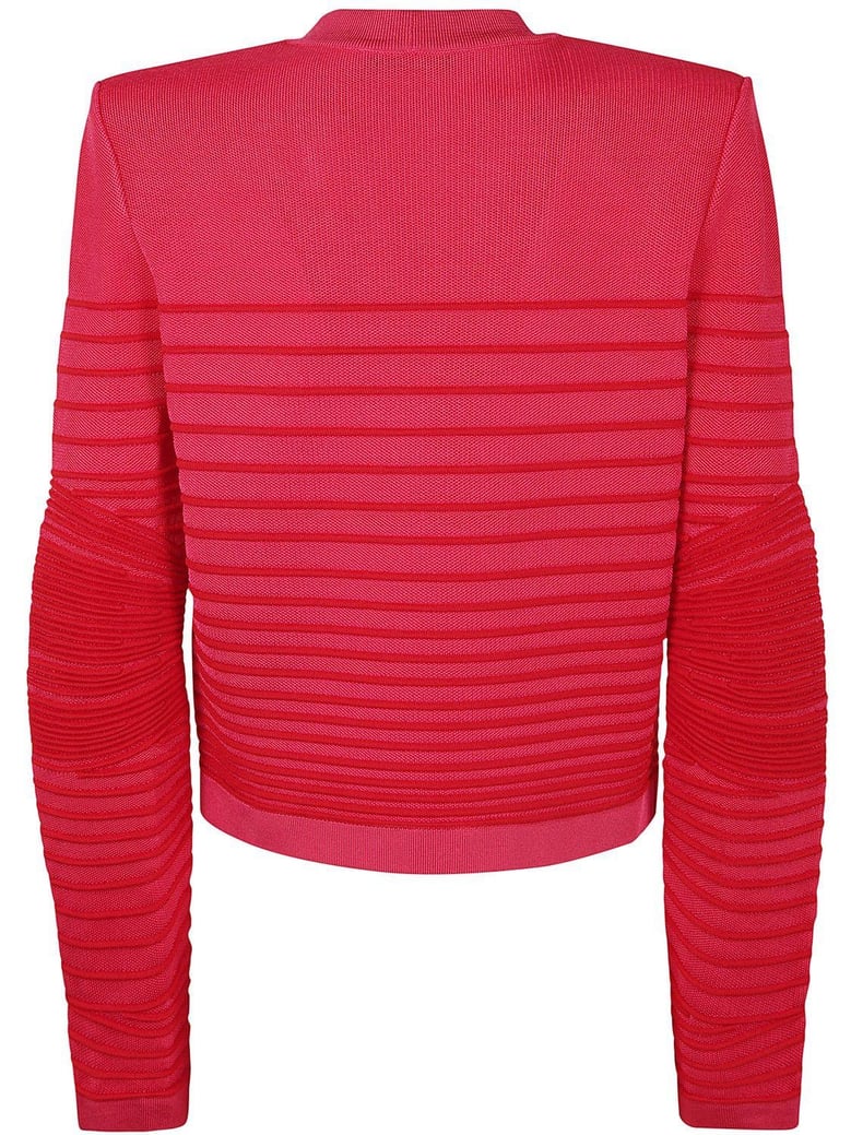lon sleeves side to side flechage knit cardigan by Selfnex
