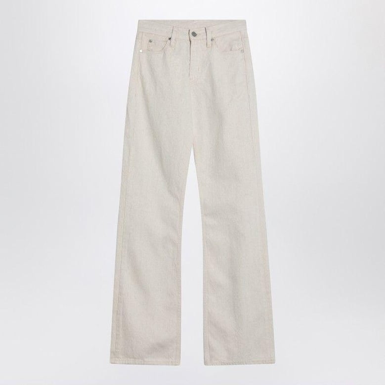 relaxed flared beige jeans in linen blend by Selfnex