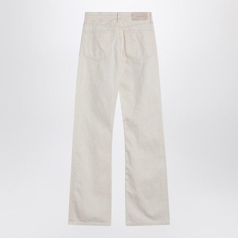 relaxed flared beige jeans in linen blend by Selfnex
