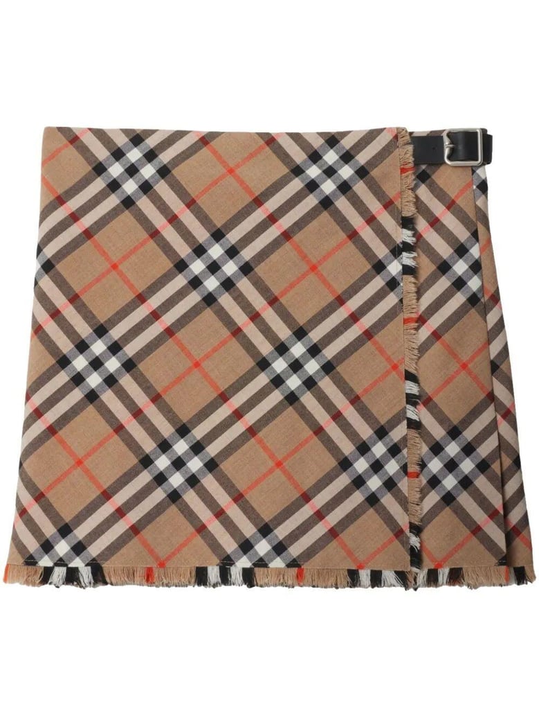 check wool blend mini skirt by Selfnex