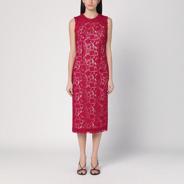 red lace midi dress by Selfnex