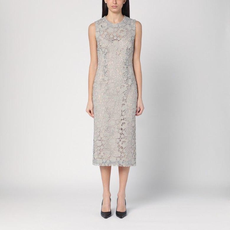 light grey lace midi dress by Selfnex