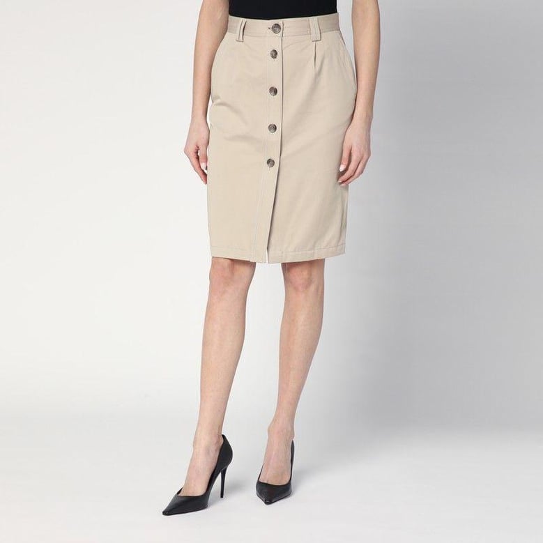 beige buttoned pencil skirt by Selfnex