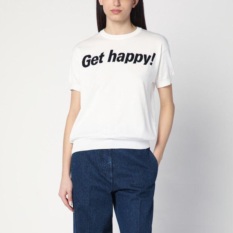get happy white cotton sweater by Selfnex