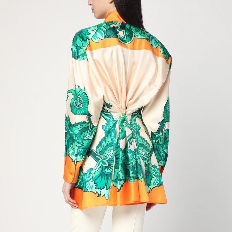 floral print shirt with knotted detail by Selfnex