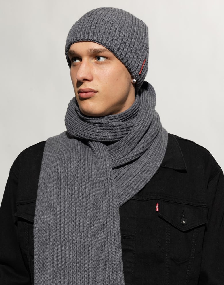 warmy logo tag beanie and scarf set by Selfnex