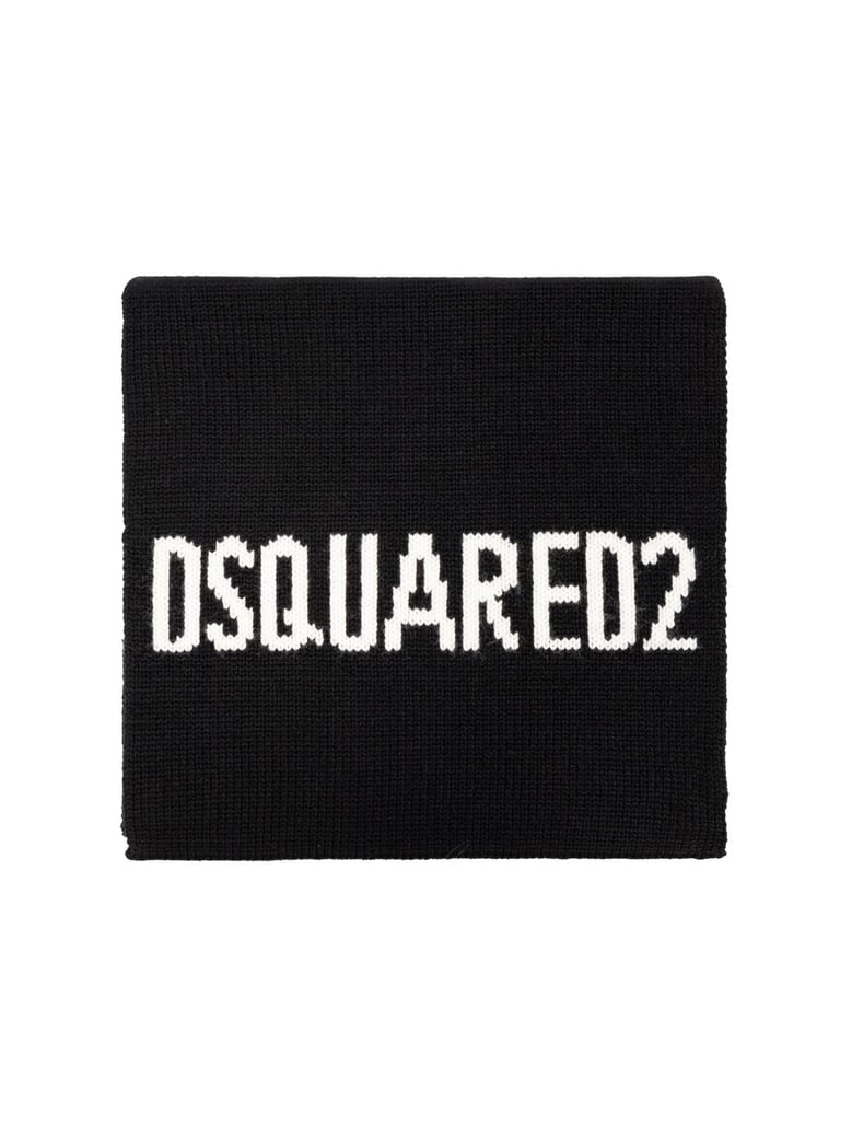 logo intarsia knit wool scarf by Selfnex