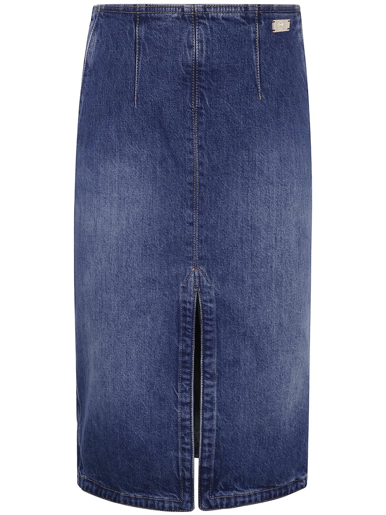 denim midi skirt by Selfnex