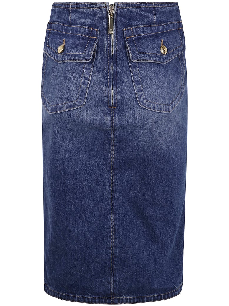 denim midi skirt by Selfnex