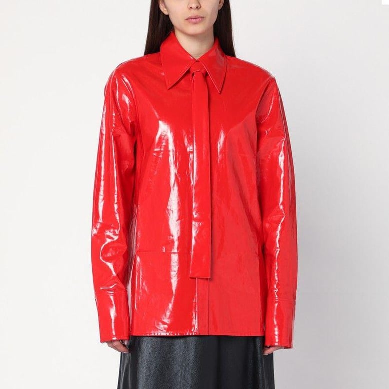 shiny linen shirt with red tie by Selfnex