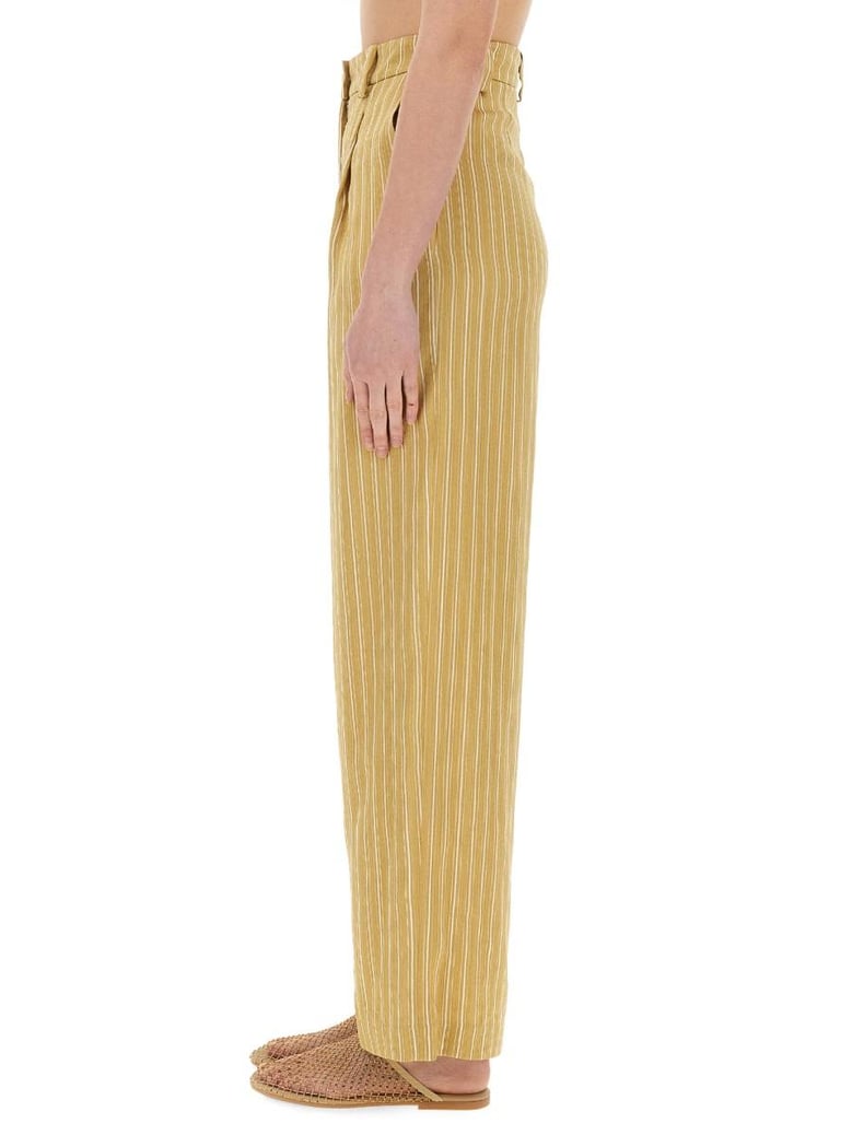 striped satin tailored pants by Selfnex