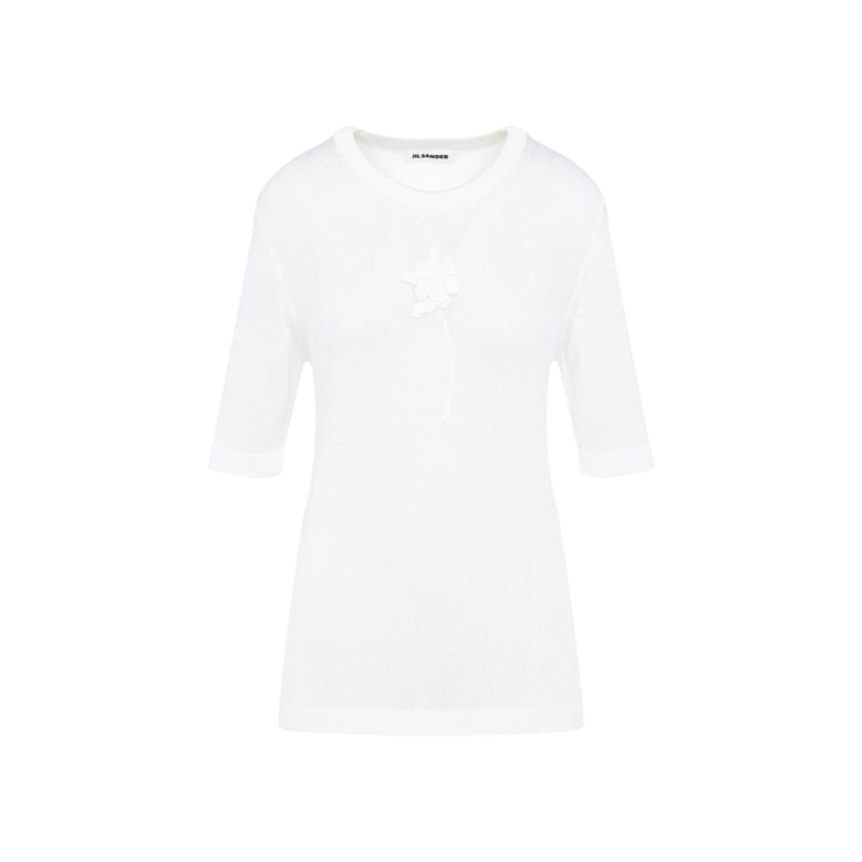 ss cn t-shirt w/ flower crochet by Selfnex