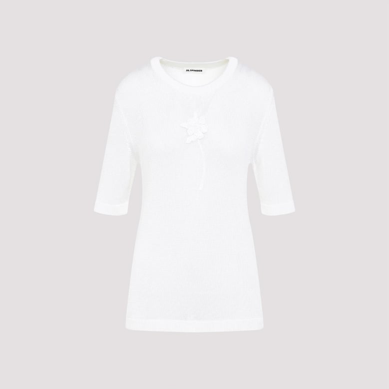 ss cn t-shirt w/ flower crochet by Selfnex