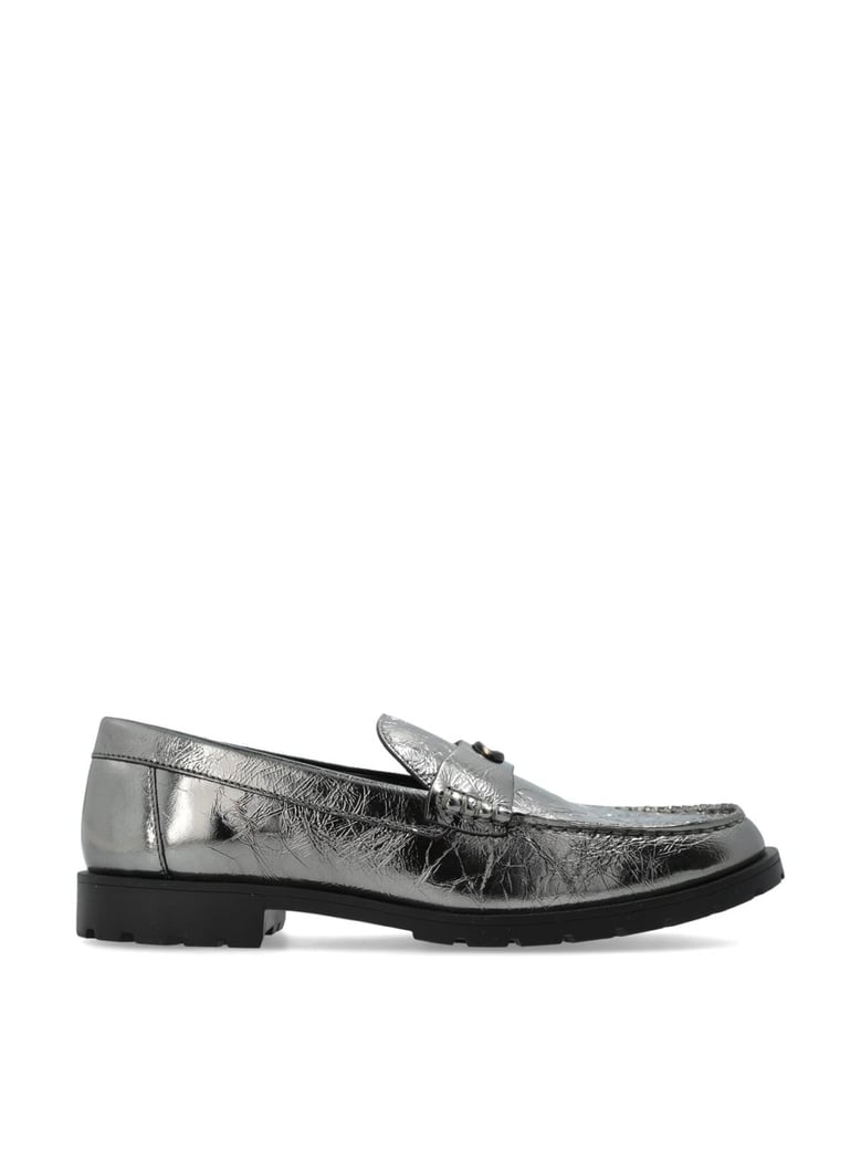 jocelyn crinkle leather logo loafers by Selfnex